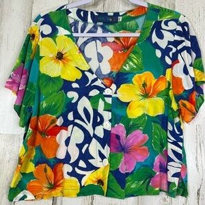 Jams World Aloha‎ Floral Shirt Size XL Women’s Fun Colorful Button Down Crop Top